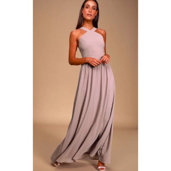 Lulus Womens Lulus Air of Romance Taupe Maxi Dress Medium Bridesmaid - Picture 16 of 16